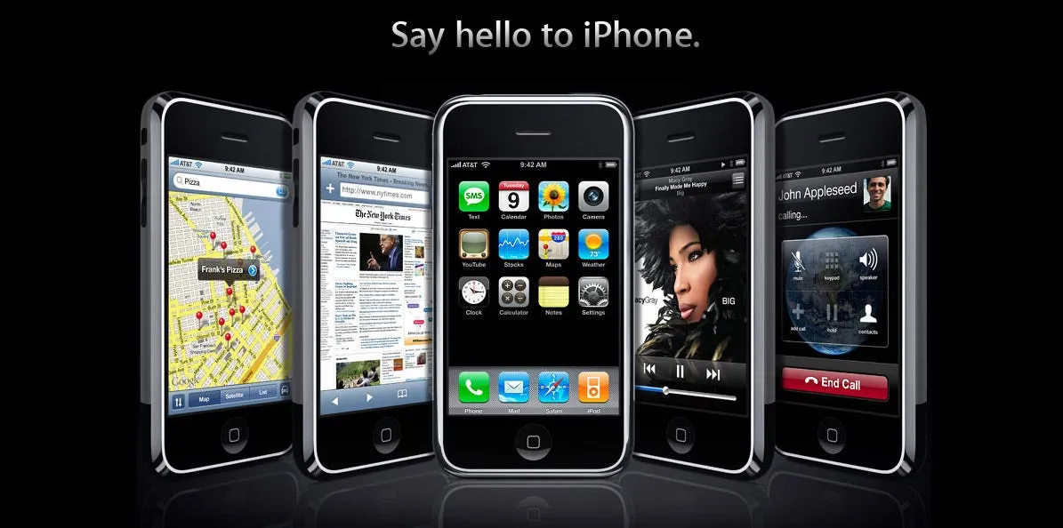 iPhone original de 2007 visto de frente, mostrando su pantalla táctil
