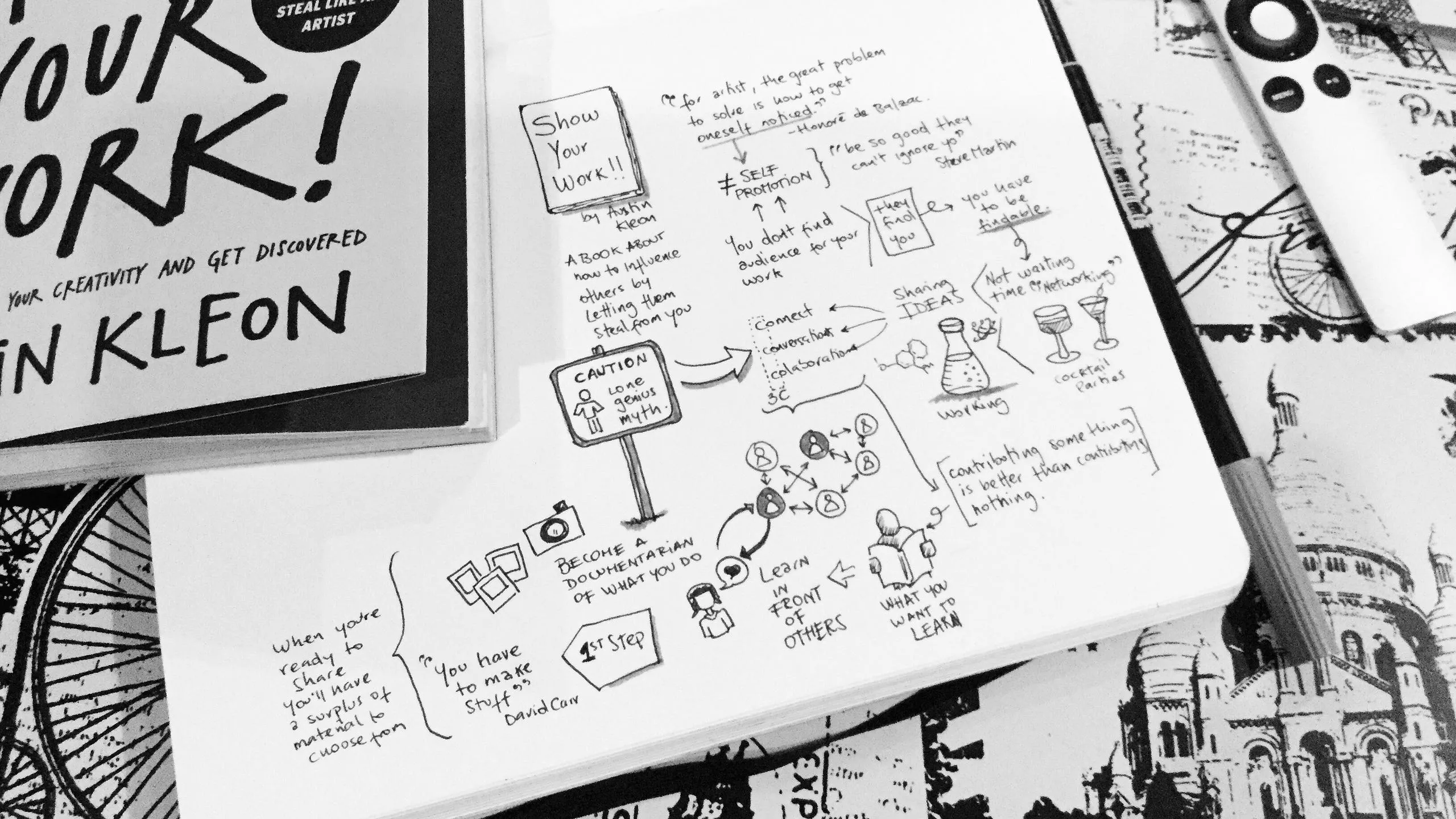 Portada del libro Show Your Work de Austin Kleon con notas personales