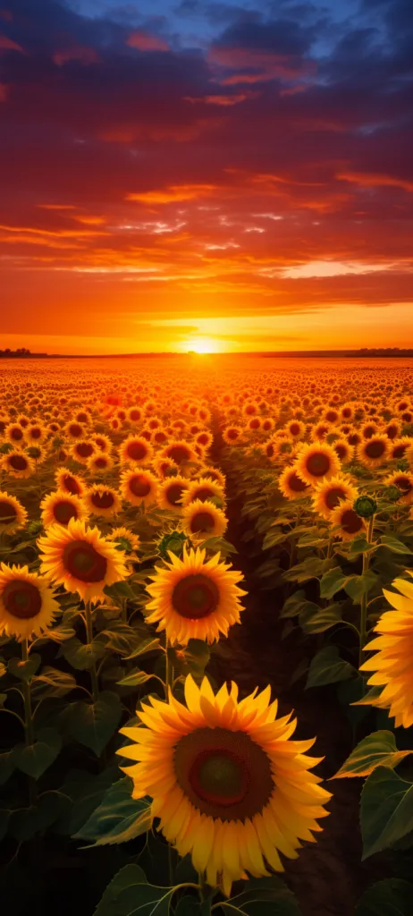 Fondo de pantalla con atardecer entre girasoles