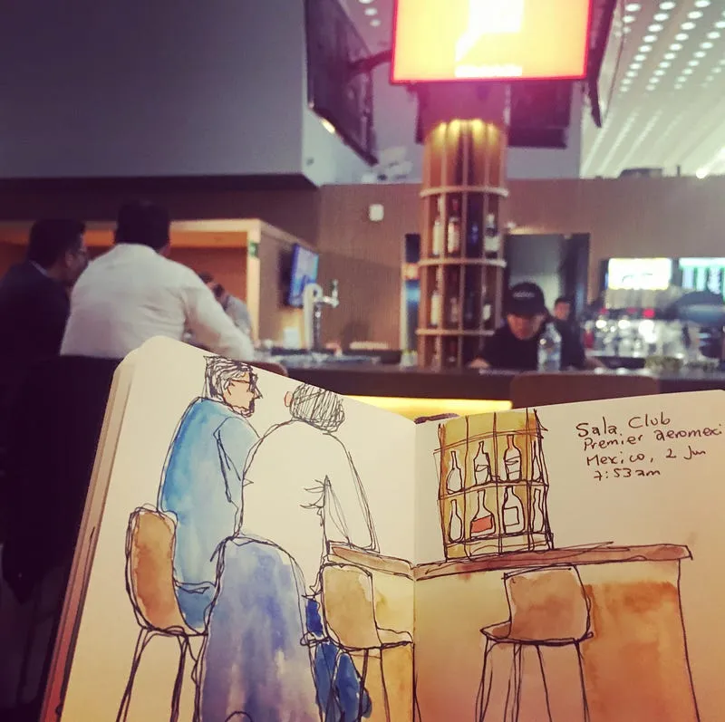 Dibujo de línea continua de la sala de espera en México