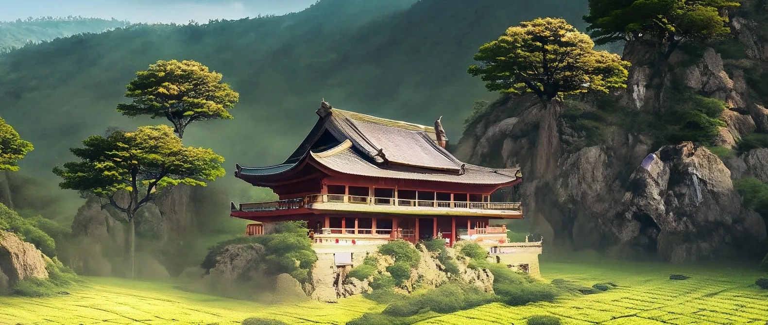 Templo Zen creado digitalmente con Adobe Firefly.*, arte generativo