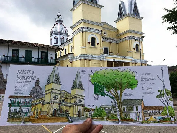 Dibujo urbano de Antioquia por Nel Correa 2